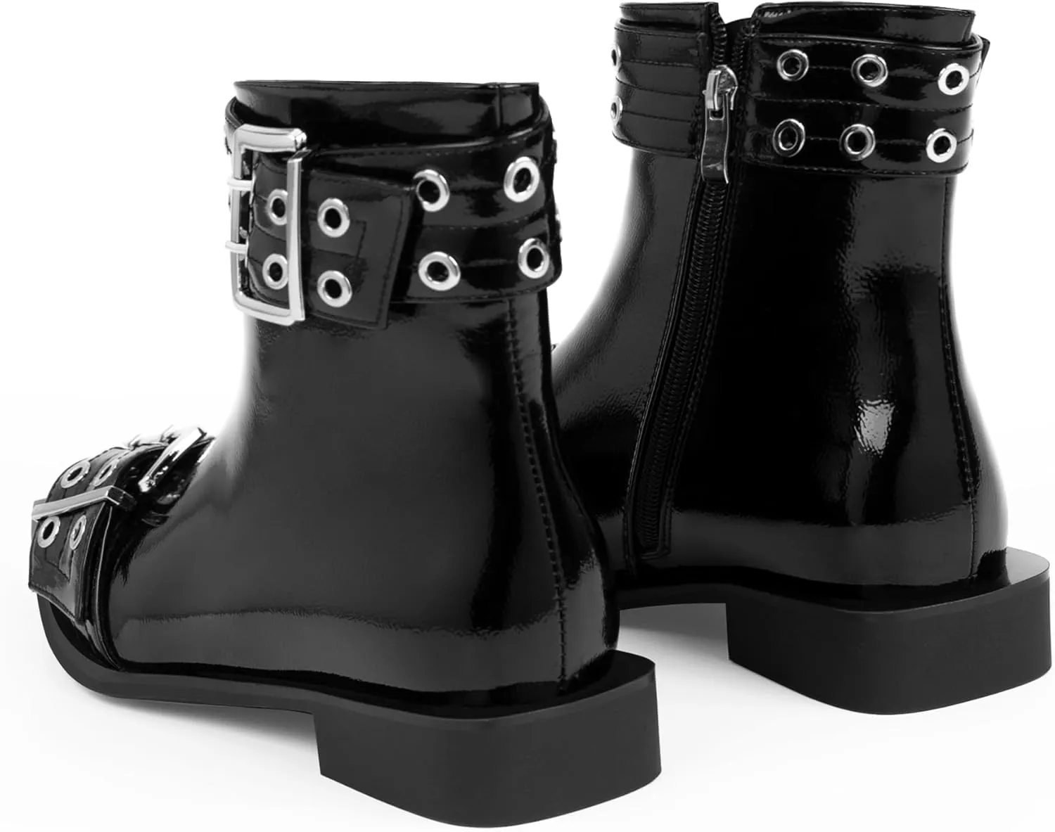 Women's Goth Pointed Toe Ankle Boots Flat Buckle Strap Booties