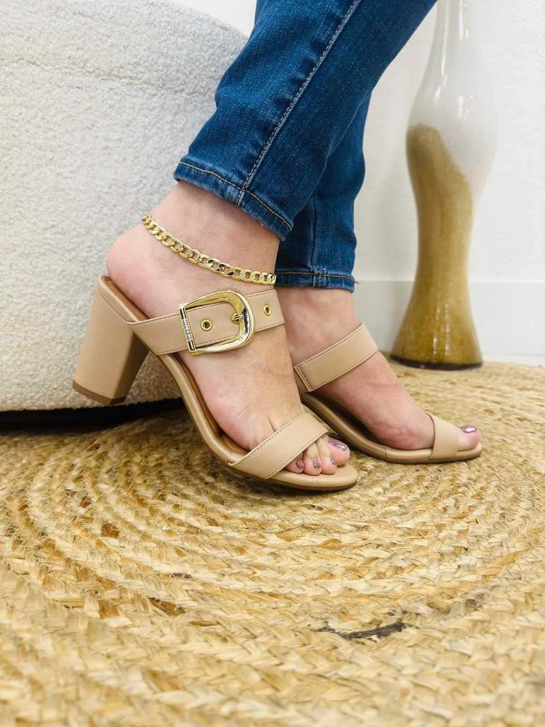 Women's Heeled Sandals with Buckle Strap,(4 COLORS) BLACK GOLD,OLIVE,BEIGE,BLACK