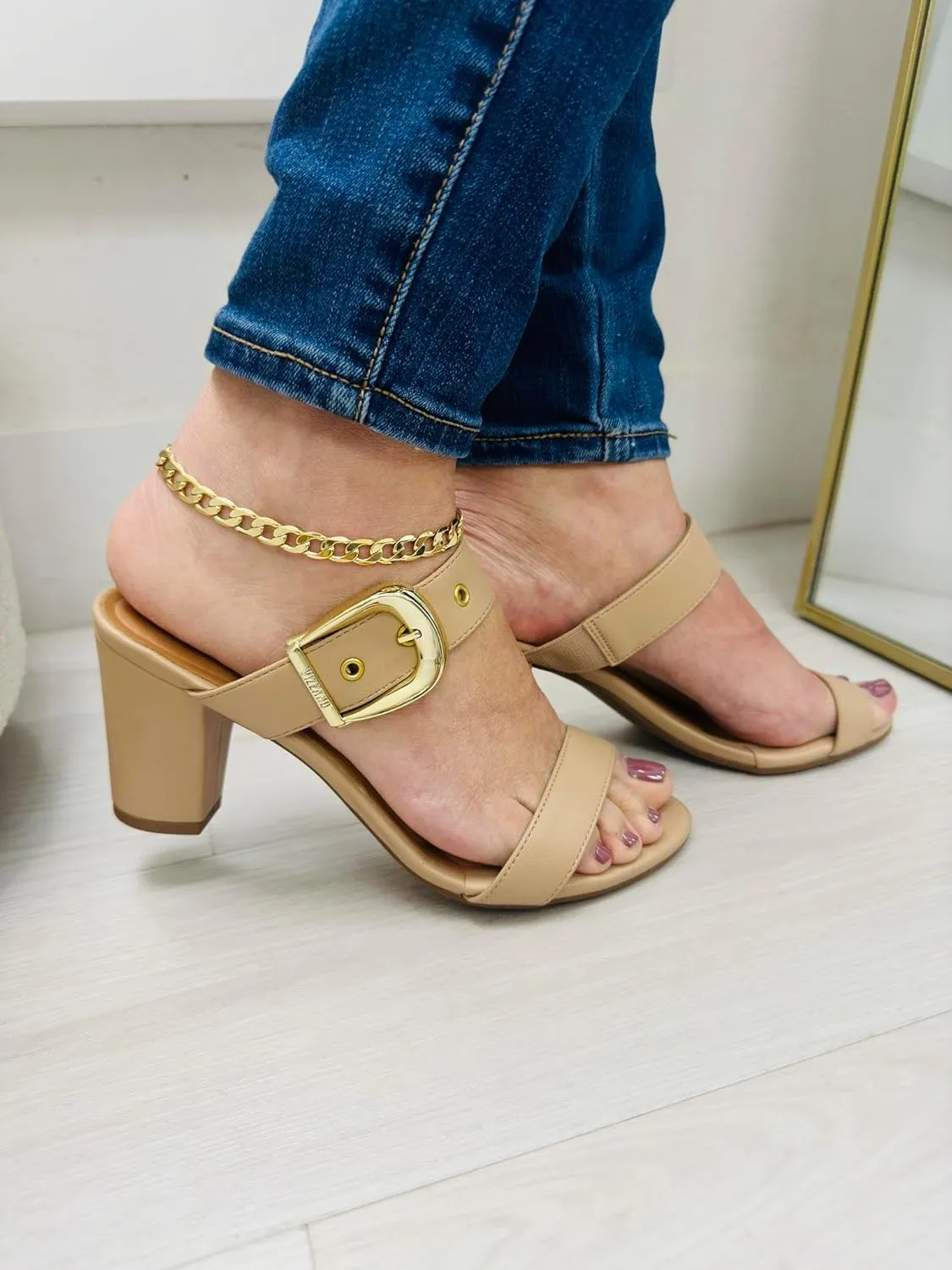 Women's Heeled Sandals with Buckle Strap,(4 COLORS) BLACK GOLD,OLIVE,BEIGE,BLACK