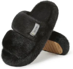 Women's House Slippers Fuzzy Platform Slides Faux Fur Fluffy Sandals Winter Memory Foam Cloud Footwear Latex Insoles