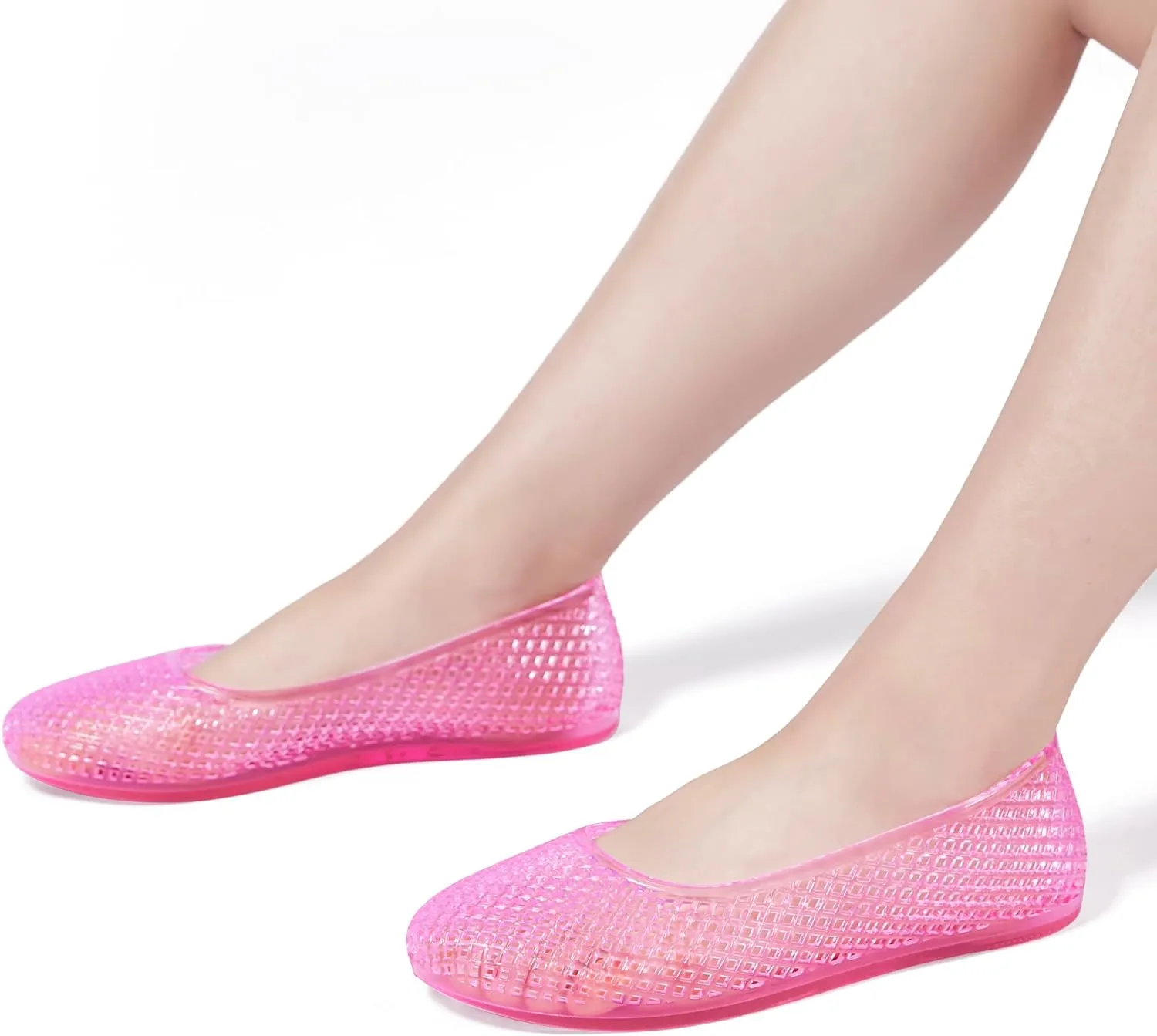 Women's Jelly Mesh Ballet Flats Clear Hollow Slip On Flat Sandals Casual Round Toe Balleria Flat Shoes
