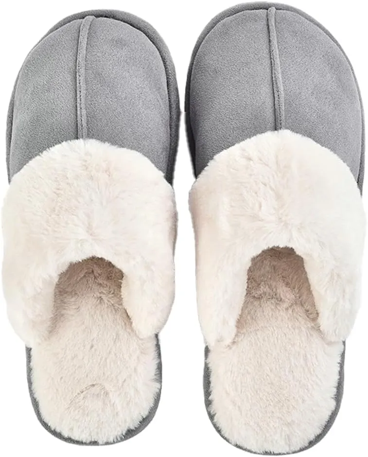 Women's Mens Cute Fuzzy Memory Foam Slippers Fluffy Winter Warm House Shoes Anti-Slip Bedroom Slides Indoor Outdoor with Pompom