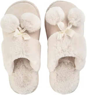 Women's Mens Cute Fuzzy Memory Foam Slippers Fluffy Winter Warm House Shoes Anti-Slip Bedroom Slides Indoor Outdoor with Pompom