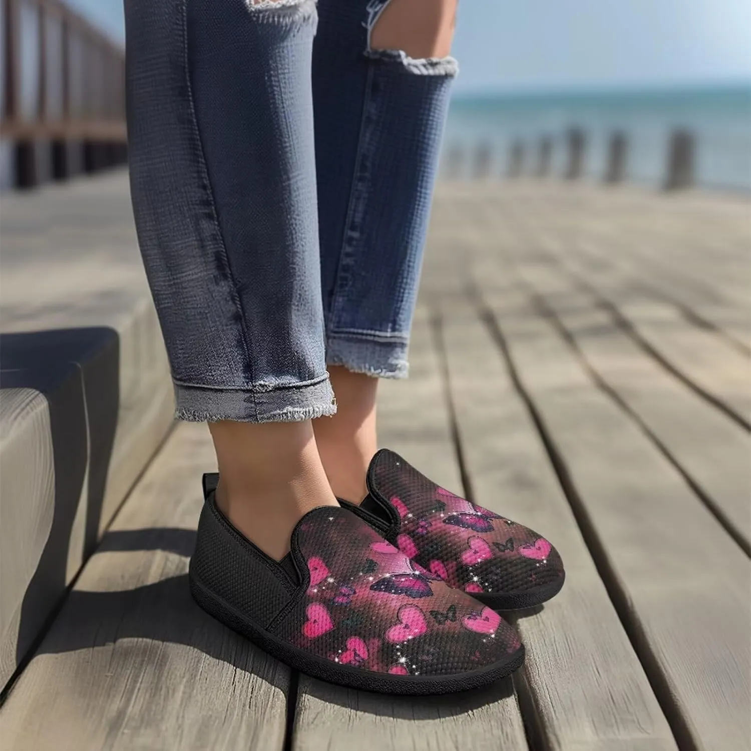 Womens Mesh Casual Flats Shoes Breathable Slip On Loafers Comfortable Walking Shoes Non Slip Work Travel Shoes US 6-11