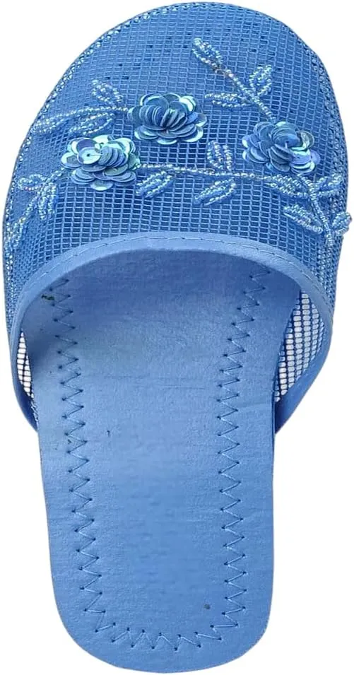 Women's Mesh Floral Beaded Sequined Slipper Multi-color