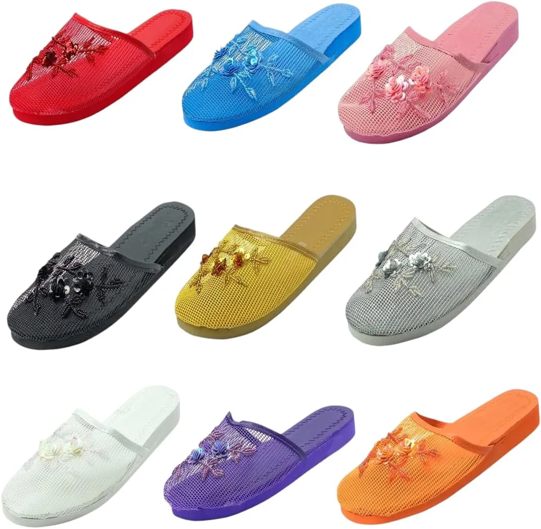 Women's Mesh Floral Beaded Sequined Slipper Multi-color