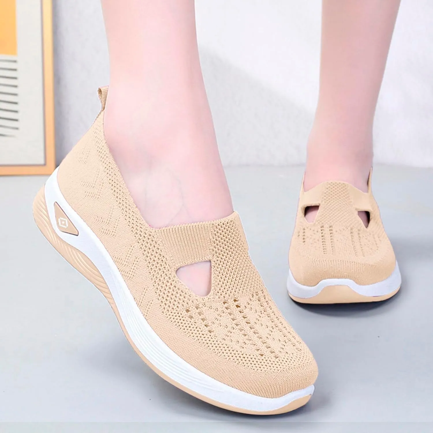 Women's Orthopedic Shoes Woven Wide Arch Support Slip-On Orthowalk Sneakers Casual Breathable Soft Anti-Skid Sports Footwear