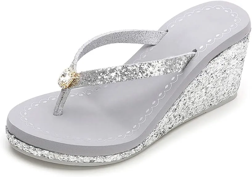 Women's Platform Flip Flops Rhinestone Sandals Wedge Slipper For Summer