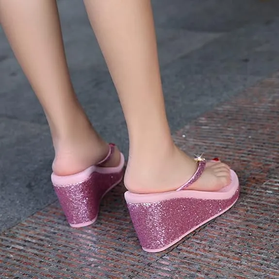 Women's Platform Flip Flops Rhinestone Sandals Wedge Slipper For Summer