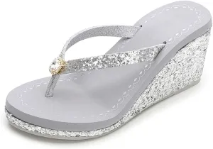 Women's Platform Flip Flops Rhinestone Sandals Wedge Slipper For Summer