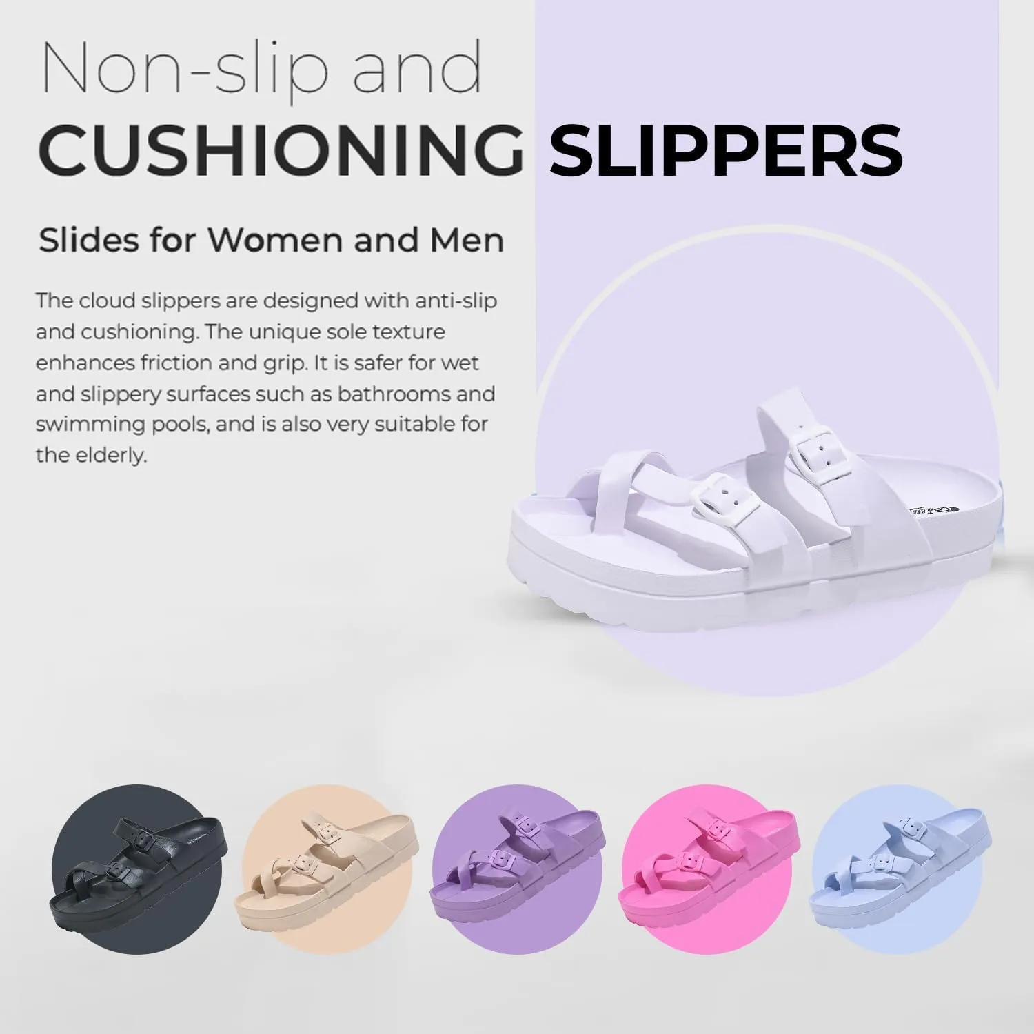 Women's Platform Sandals - Arch Support, Comfortable Foam Slides with Adjustable Buckle, Lightweight Thick Soles | Ultra Cushion