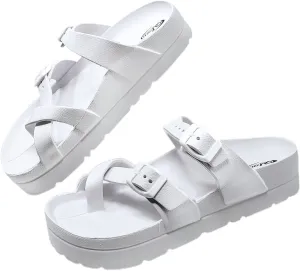Women's Platform Sandals - Arch Support, Comfortable Foam Slides with Adjustable Buckle, Lightweight Thick Soles | Ultra Cushion