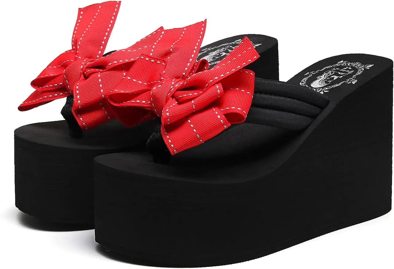 Womens Platform Wedge Flip Flops Chunky High Heel Sandals Beach Thong Heeled Sandal Slippers for Women