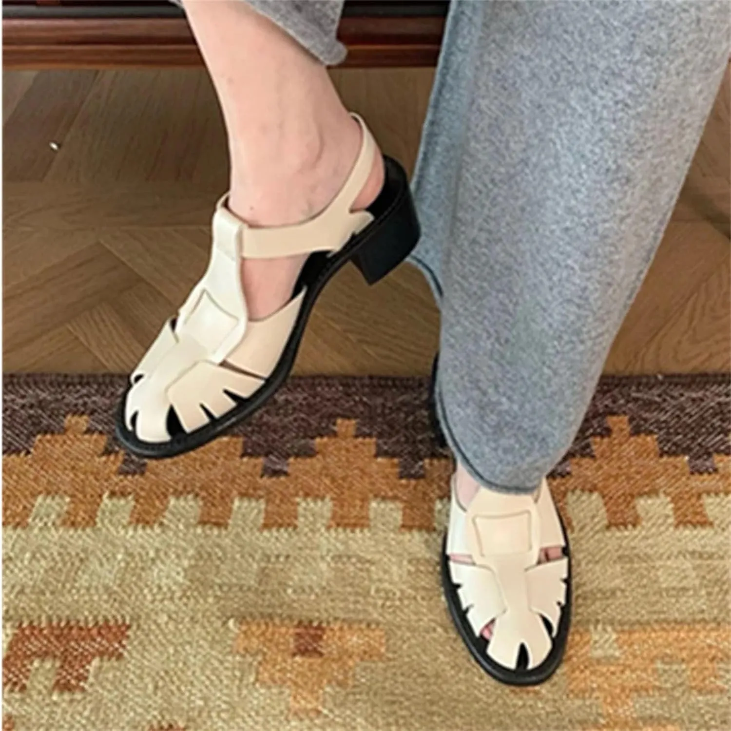 Women's Retro Roman Sandals, Hand Woven Cowhide Leather Minimalist Flat