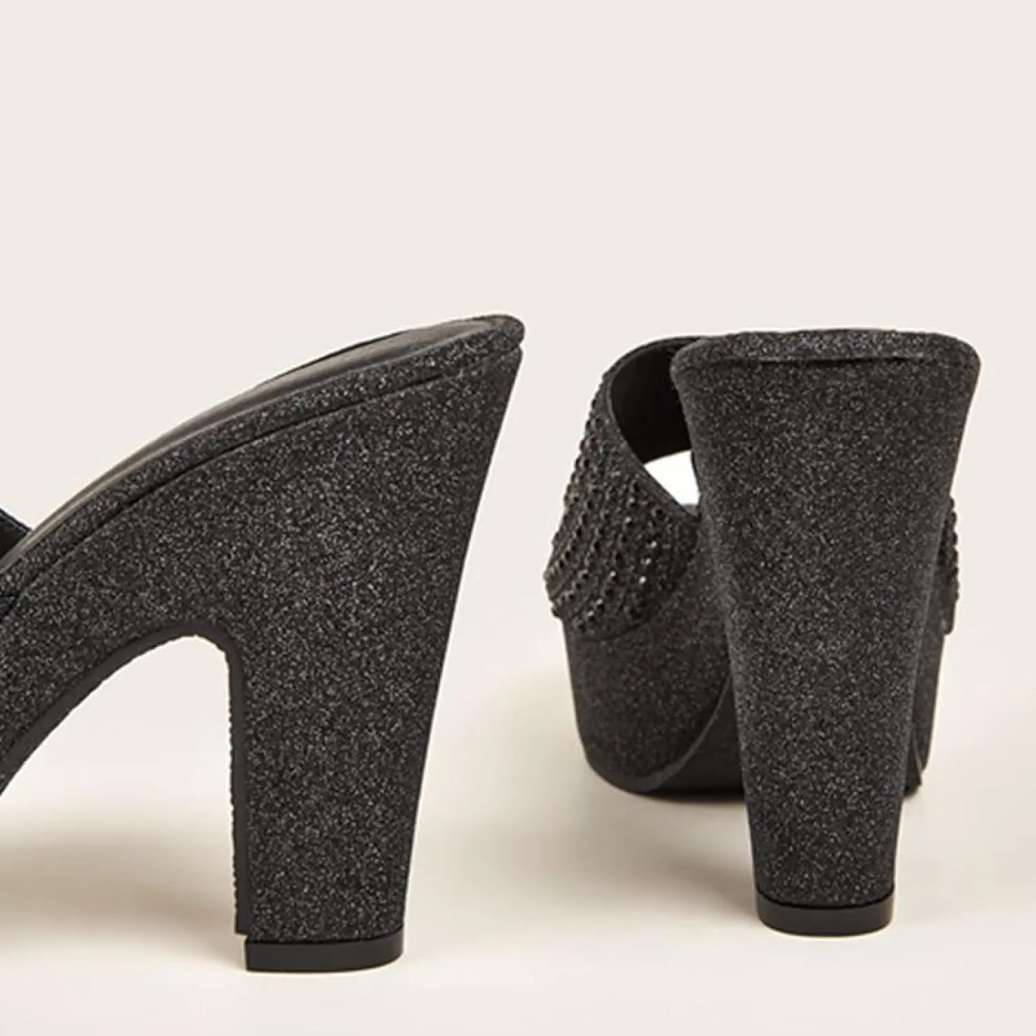 Women's Rhinestones One Strap Chunky Heel Mule Sandals Sexy Pointed Toe Slip On Platform Wedge Fashion Dress Wedding Shoe for Business Party Dating