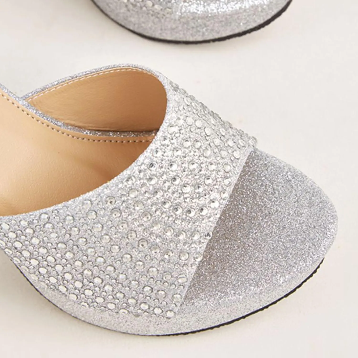 Women's Rhinestones One Strap Chunky Heel Mule Sandals Sexy Pointed Toe Slip On Platform Wedge Fashion Dress Wedding Shoe for Business Party Dating