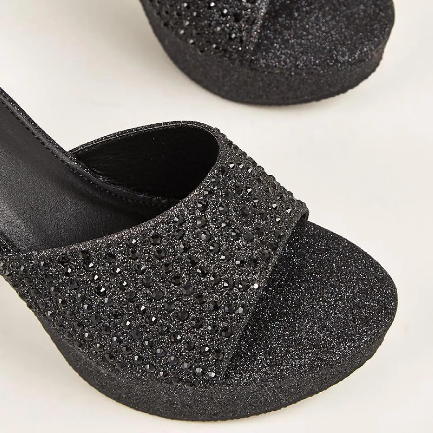 Women's Rhinestones One Strap Chunky Heel Mule Sandals Sexy Pointed Toe Slip On Platform Wedge Fashion Dress Wedding Shoe for Business Party Dating