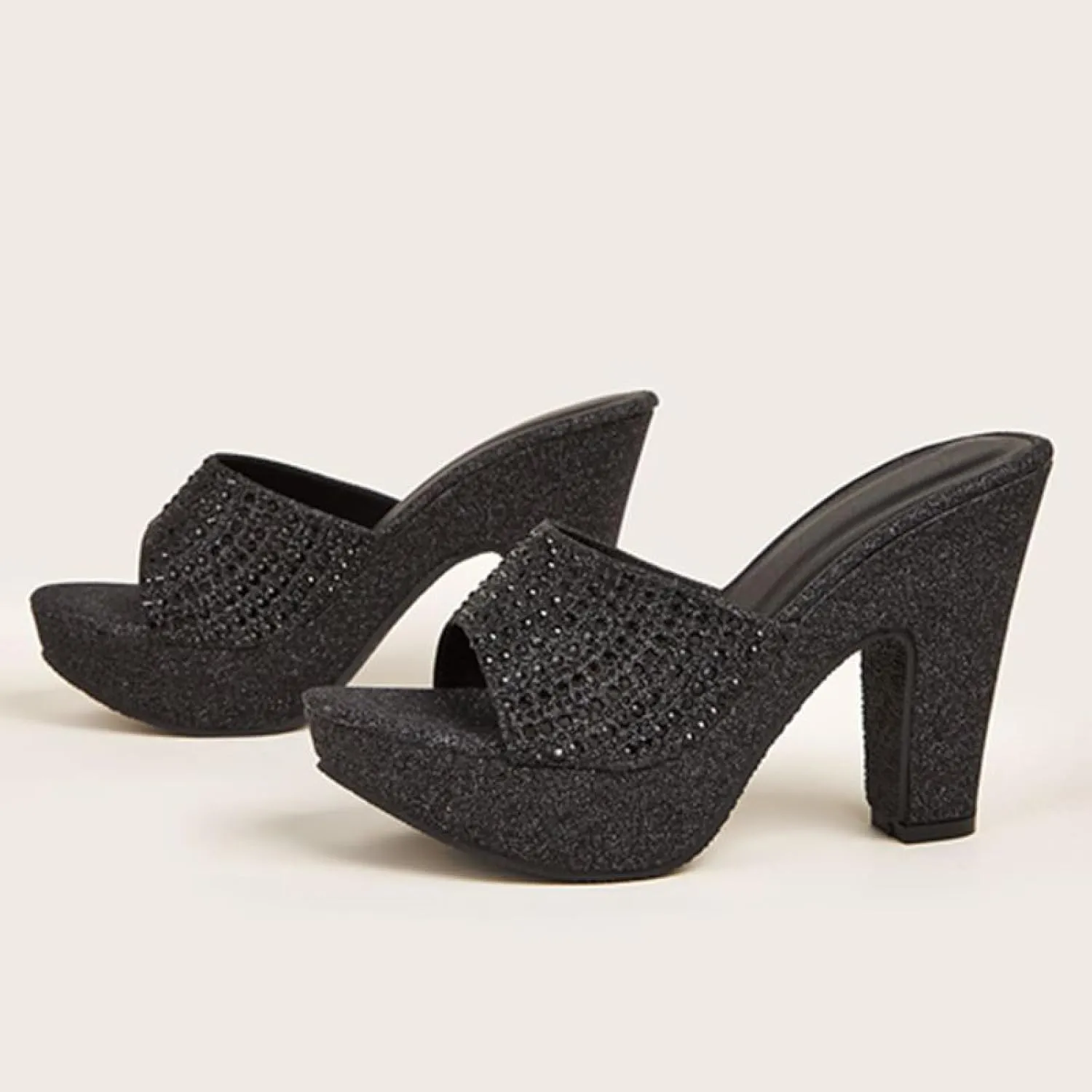 Women's Rhinestones One Strap Chunky Heel Mule Sandals Sexy Pointed Toe Slip On Platform Wedge Fashion Dress Wedding Shoe for Business Party Dating