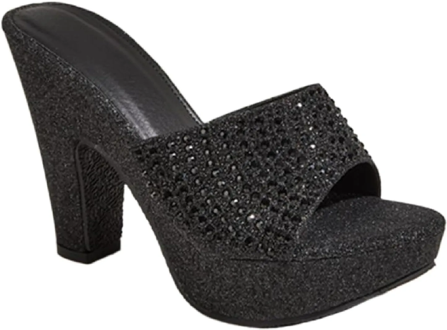 Women's Rhinestones One Strap Chunky Heel Mule Sandals Sexy Pointed Toe Slip On Platform Wedge Fashion Dress Wedding Shoe for Business Party Dating
