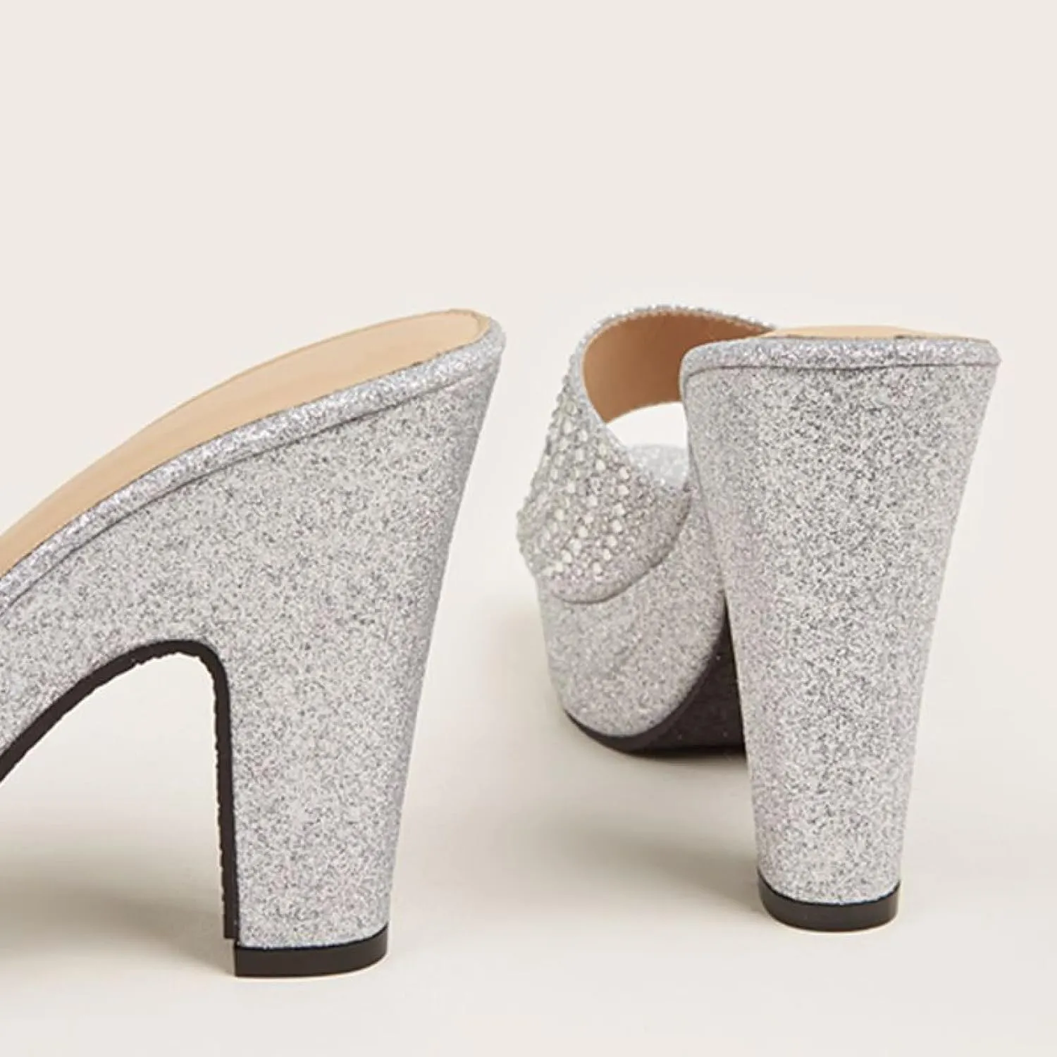 Women's Rhinestones One Strap Chunky Heel Mule Sandals Sexy Pointed Toe Slip On Platform Wedge Fashion Dress Wedding Shoe for Business Party Dating