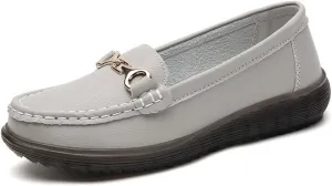 Womens Round Toe Wide Shoes Breathable Lightweight Loafers for Elderly Women Walking Nurse Work Flat Slip-On Shoes