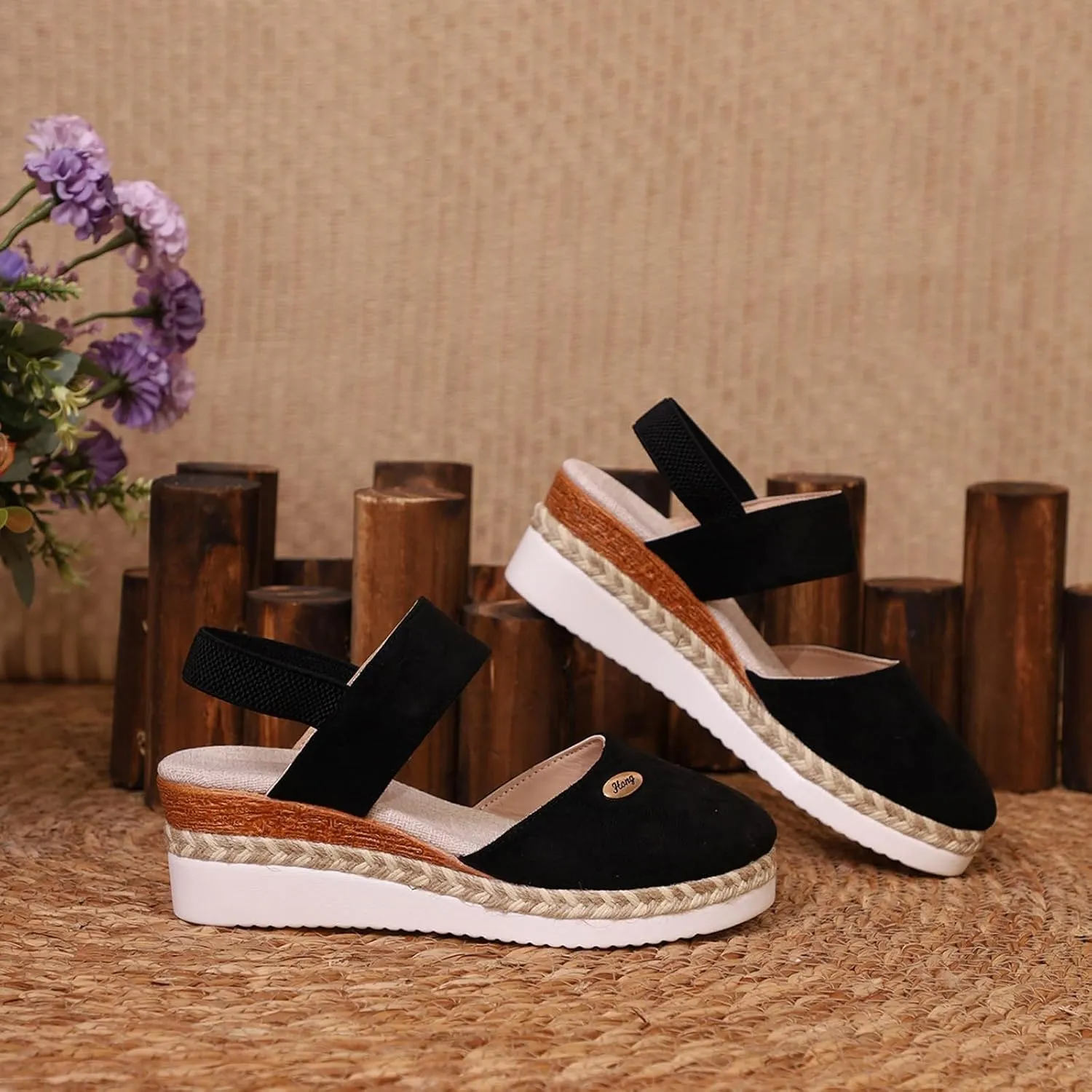 Womens Sandals 2025 Platform Suede Wedges Heel Sandals Slip On Sandals Flatform Closed Toe Beach Sandals