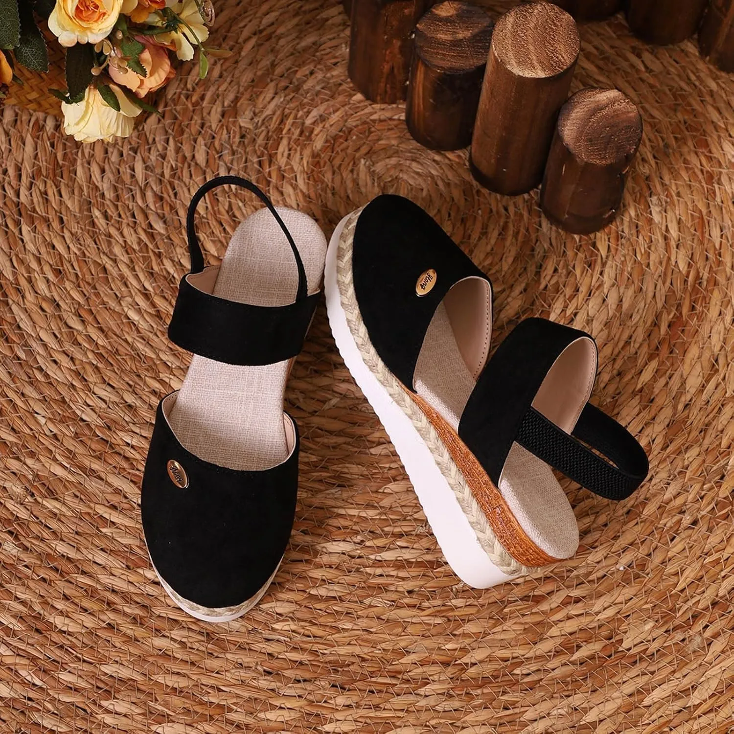 Womens Sandals 2025 Platform Suede Wedges Heel Sandals Slip On Sandals Flatform Closed Toe Beach Sandals