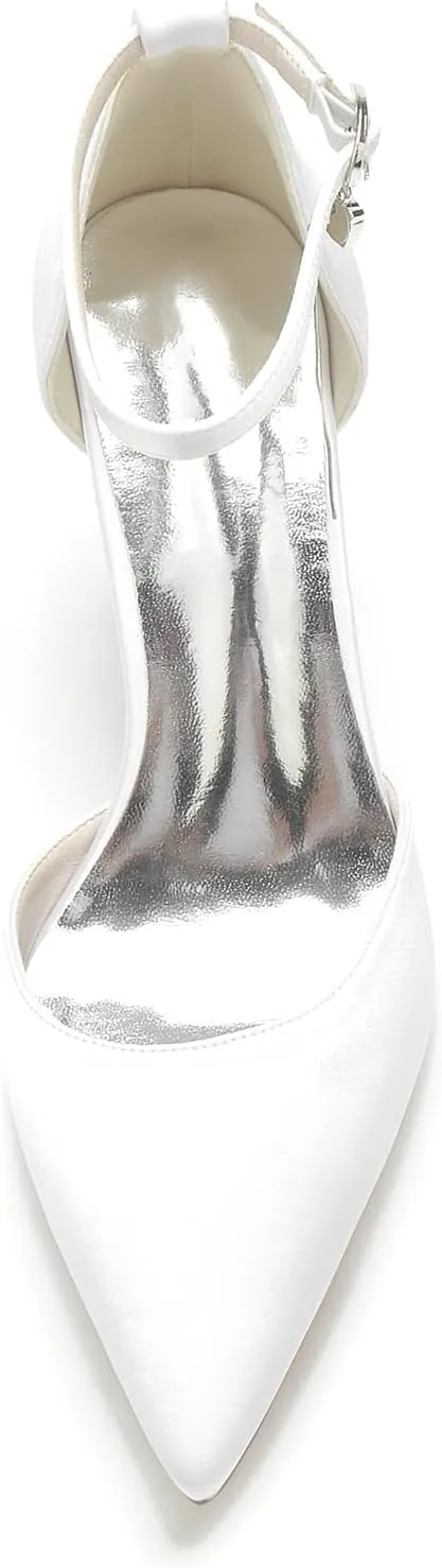 Women's Satin Bridal Wedding Shoes Closed Toe Pointed Mid Heel Wedding Party Dress Shoes