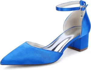 Women's Satin Bridal Wedding Shoes Closed Toe Pointed Mid Heel Wedding Party Dress Shoes