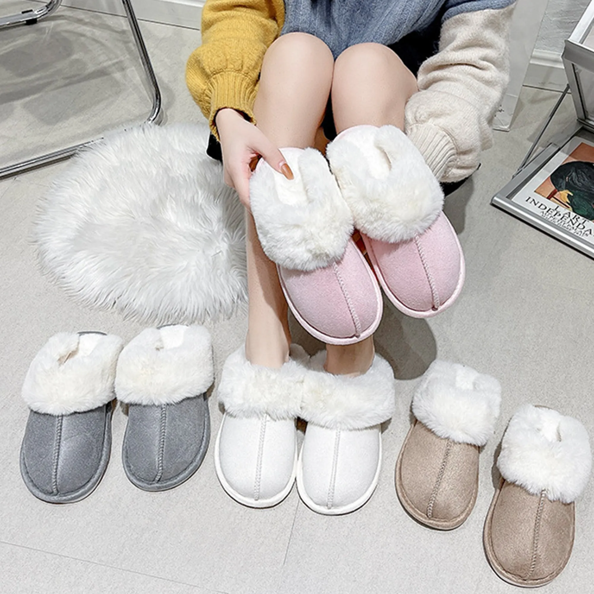 Womens Slipper Memory Foam Fluffy Soft Warm Slip On House Slippers 22S25