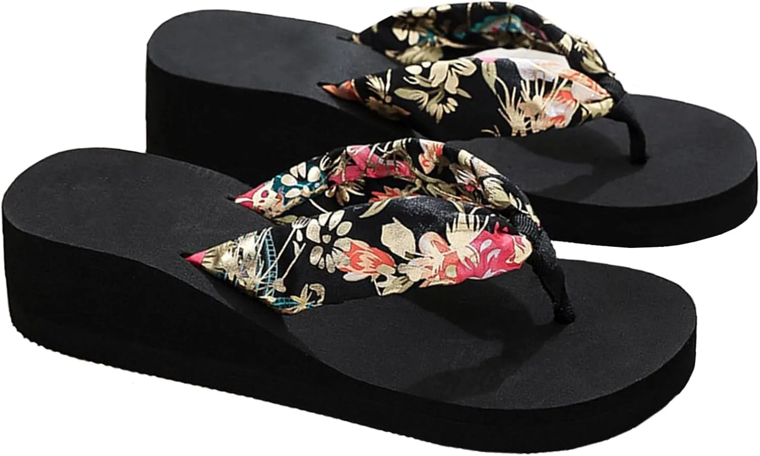 Women's Slope Heel Slippers Thongs Slippers Women's Thick Bottom Leisure Vacation Beach Slippers Seaside Thongs Slippers
