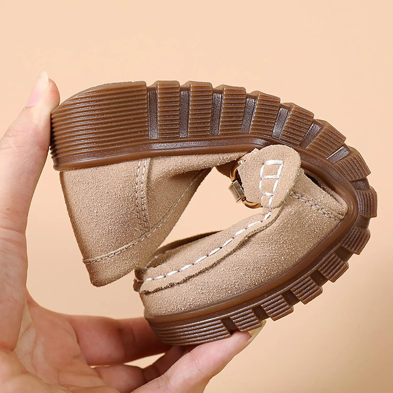 Women's Suede SOFE Sole Slip On Flat Loafers,Fashion Hand Stitching Metal Buckle Comfort Tendon Sole Moccasins Casual Outdoor Walking Driving Shoes