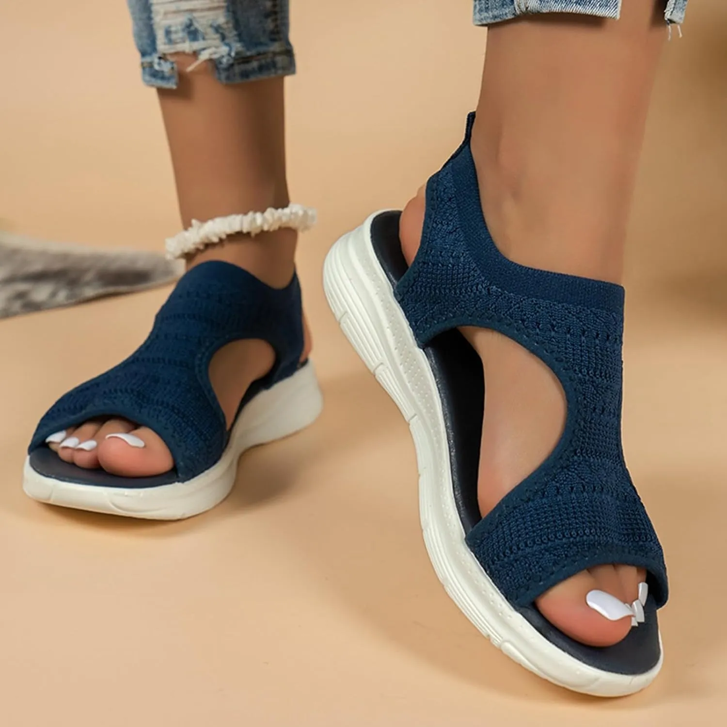 Womens Summer Sandals Orthopedic Sandal Ladies Slip On Walking Sandal Comfortable Platform Shoes Orthotic Sandals