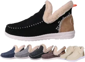 Women'S Winter Plush Lined Flat Shoes Comfy Orthopedic Arch Support Outdoor Walking Shoes Classic Non-Slip Ankle Snow Boots Soft Plush Slip-On Warm Cozy Micro Suede Slipper Boots