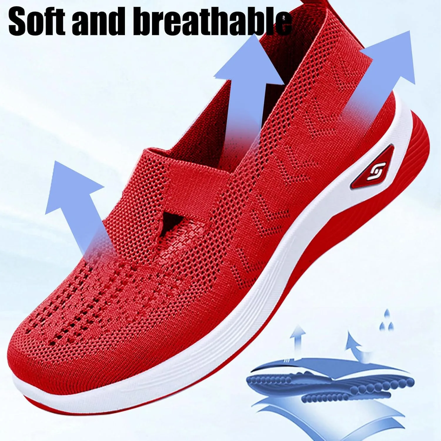 Women's Woven Orthopedic Breathable Soft Shoes Go Walk Slip on Shoes Diabetic Foam Shoes Hands Free Slip on Sneakers with Arch Support for Women