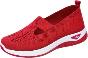 Women's Woven Orthopedic Breathable Soft Shoes Go Walk Slip on Shoes Diabetic Foam Shoes Hands Free Slip on Sneakers with Arch Support for Women