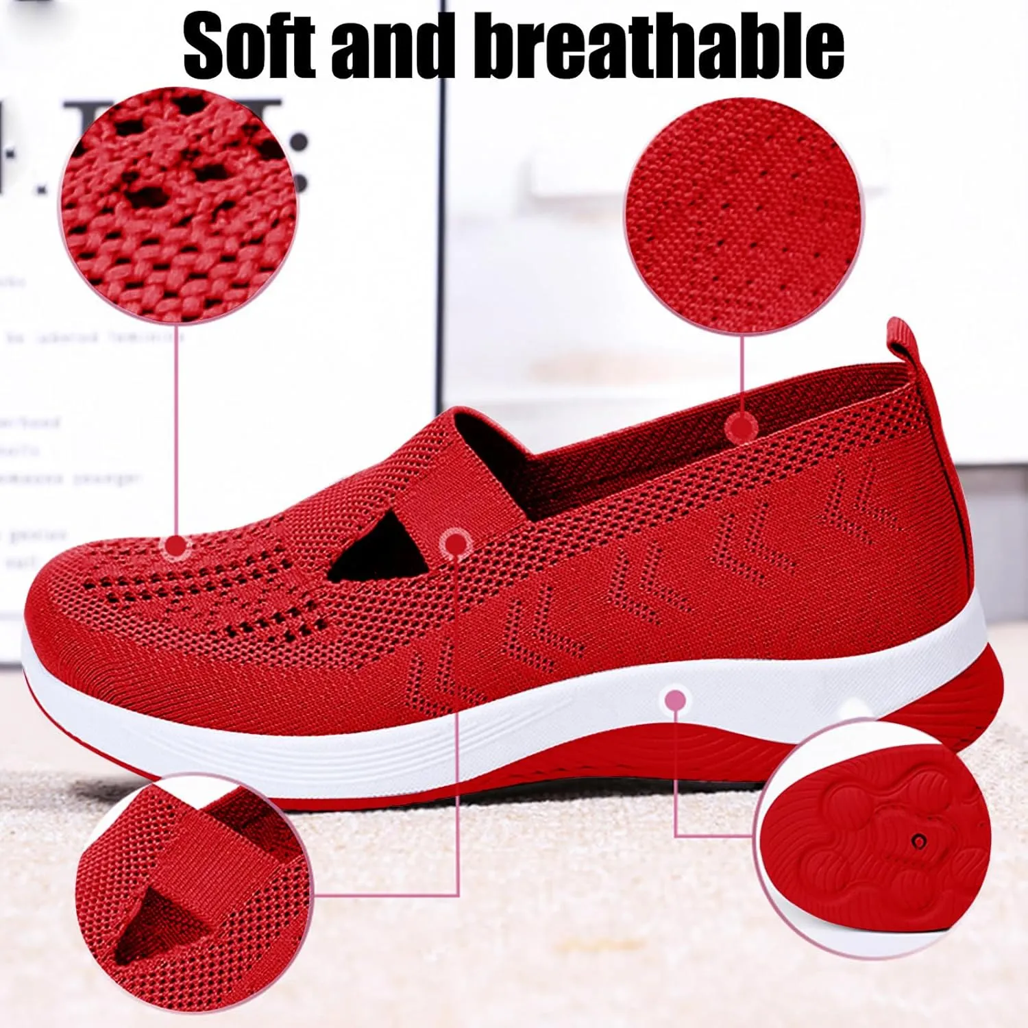 Women's Woven Orthopedic Breathable Soft Shoes Go Walk Slip on Shoes Diabetic Foam Shoes Hands Free Slip on Sneakers with Arch Support for Women