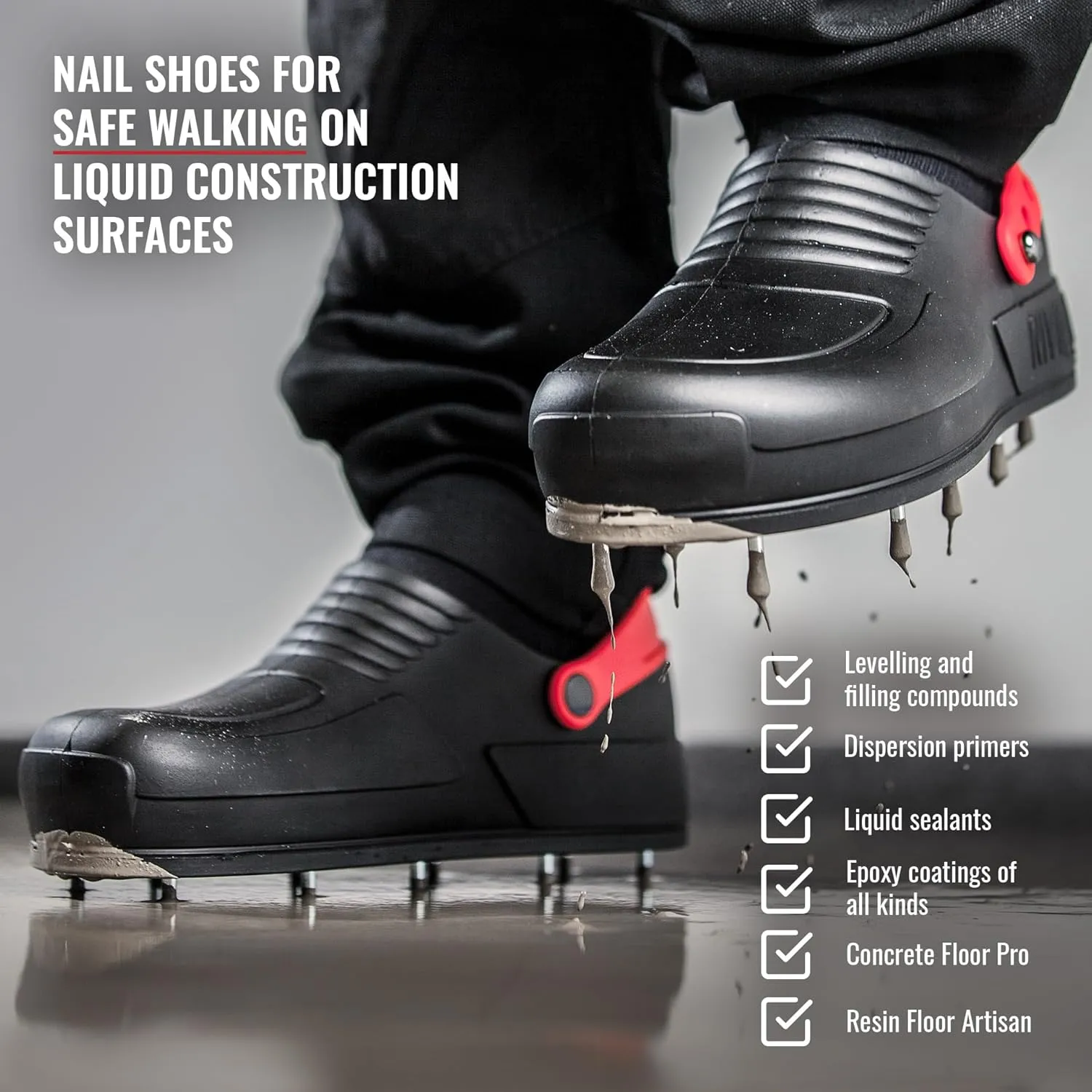 Work - Spiked Shoes for Epoxy Floor Coating Nailshoe Clog for Safe Walking on All self Floor Leveling compounds as Well Epoxy Topcoats Concrete Resin