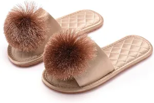 YIBLBOX Women's Tassel Pom Pom Slippers Ladies Sexy Cozy Bedroom Slipper Non-slip Sole Flat Sandal for Indoor Outdoor