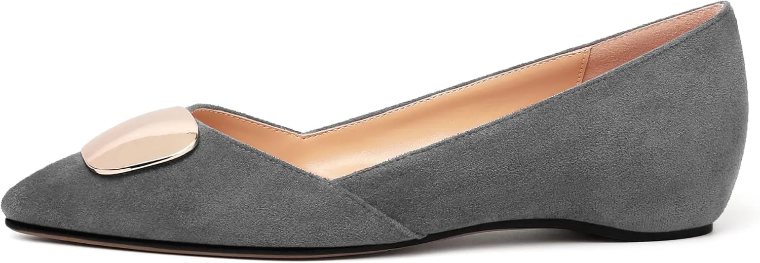 YODEKS Women Flats Low Heel Slip On Closed Pointed Toe Dress Ballet Flat Shoes