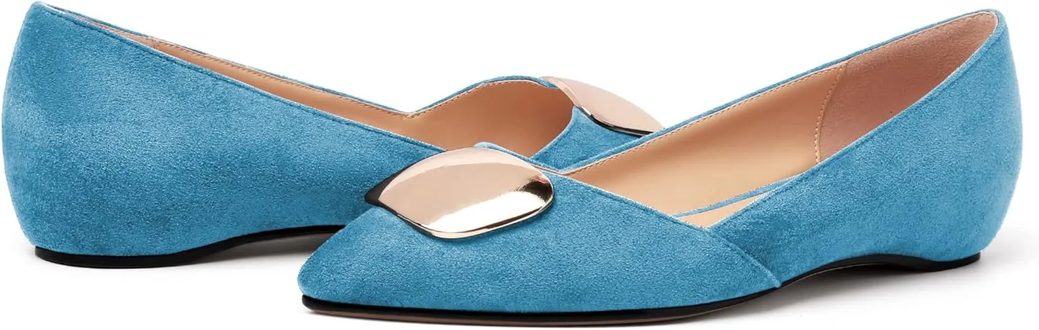 YODEKS Women Flats Low Heel Slip On Closed Pointed Toe Dress Ballet Flat Shoes