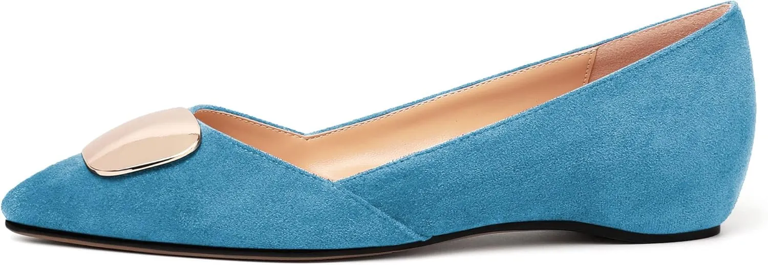 YODEKS Women Flats Low Heel Slip On Closed Pointed Toe Dress Ballet Flat Shoes