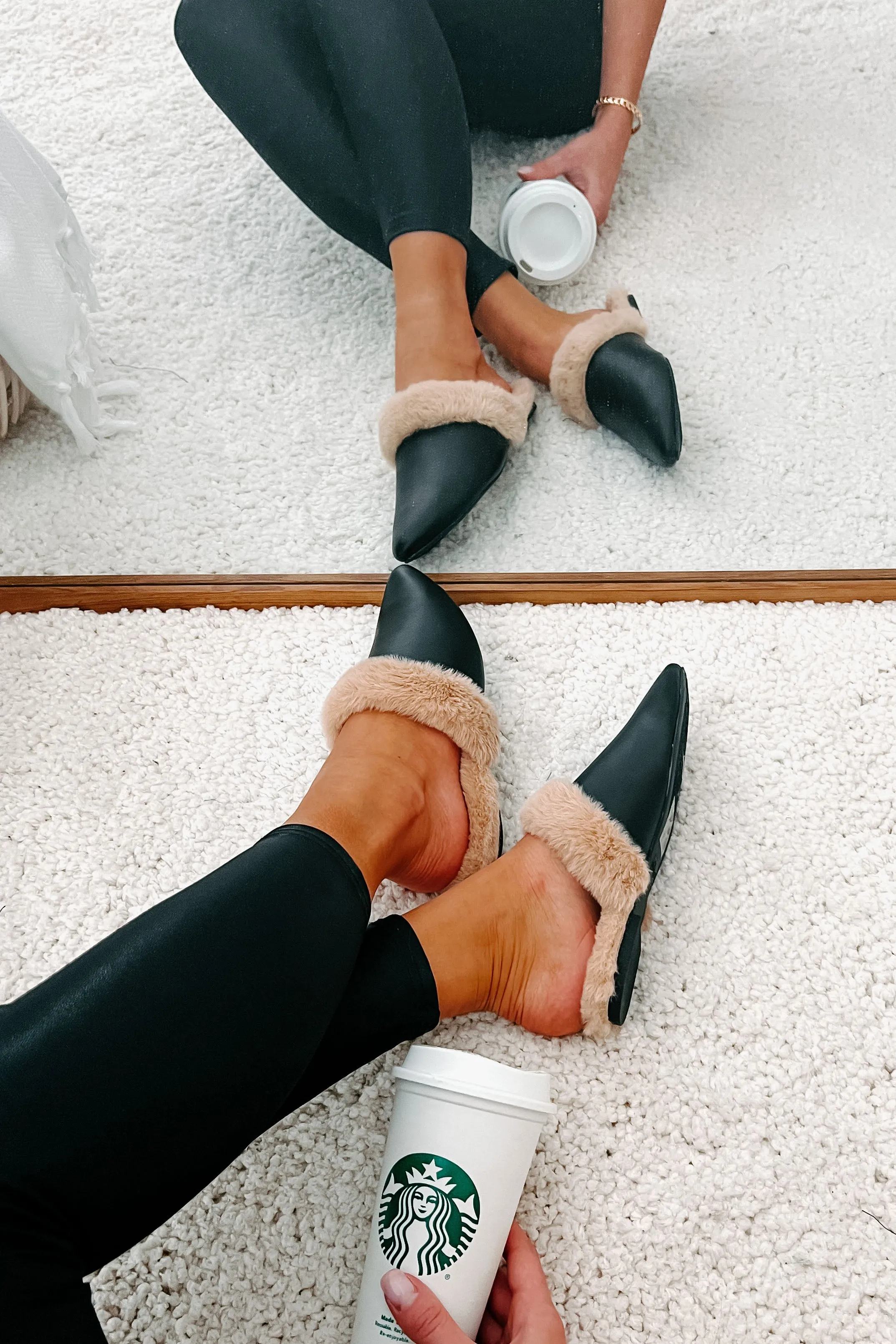 You're On Your Own Faux Fur Lined Mules (Black)
