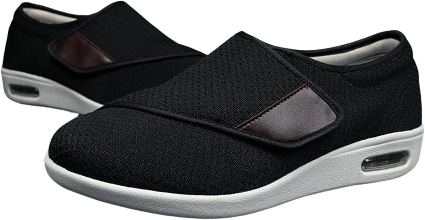 Yytcsjz Wide Diabetic Edema Adjustable Shoes, Elderly Arthritis Edema Orthopedic Shoes House Anti Slip Shoes, for Diabetic Feet Breathable Summer Slipper (Color : Black, Foot Length : 23.5cm)