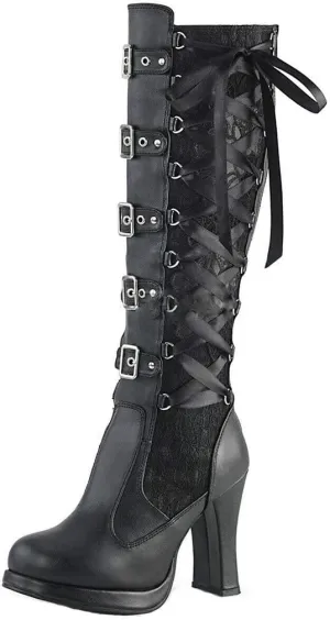 ZBYY Women's Chunky Heel Knee High Boots Vintage Punk Gothic Round Toe Lace up Ankle Buckle Chunky High Heel Platform Knight Boots