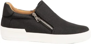 Zion Fashion Sneaker, Perforated Leather, Side Zip, White Platform Sole, Low-Top, Casual